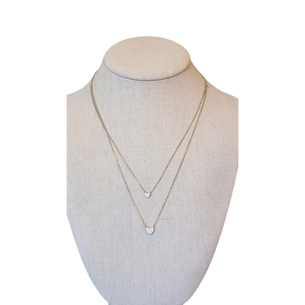 Marked 925 Silver Vermeil Double Pave Heart Necklace